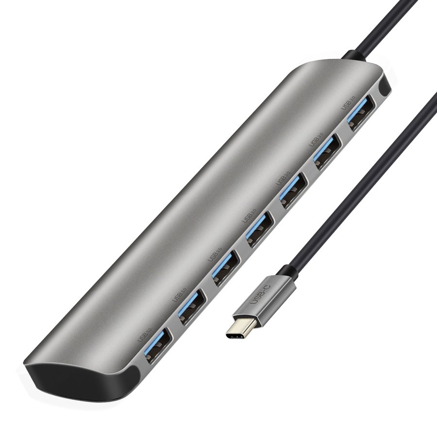 CABLETIME USB-C hub C160, 7x USB, 5Gbps, 0.15m, ασημί