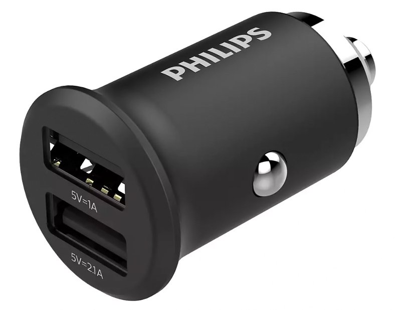 PHILIPS φορτιστής αυτοκινήτου DLP2520-00, 2x USB, 3.1A 15.5W, μαύρος