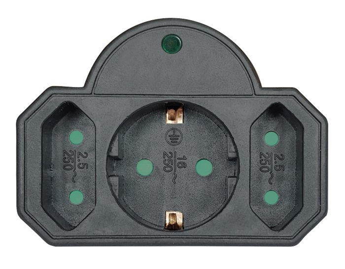 POWERTECH αντάπτορας ρεύματος PT-817, 1x schuko, 2x euro, 16A, μαύρος