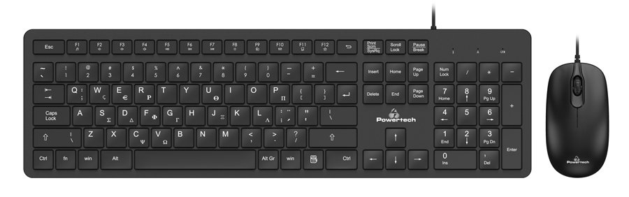 POWERTECH set ποντίκι & πληκτρολόγιο PT-838, ενσύρματο, 1000dpi, μαύρο