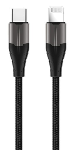 ROCKROSE καλώδιο Type-C σε Lightning Knight CL, 18W, MFi, 1m, μαύρο-γκρι