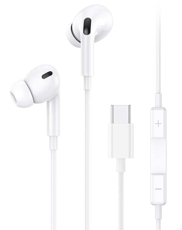 USAMS earphones με μικρόφωνο EP-41, USB Type-C, 10mm, 1.2m, λευκά