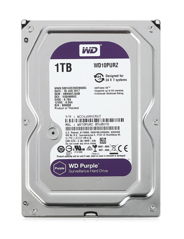 WD σκληρός δίσκος 3.5" Purple Surveillance 1TB, 64MB, 5400RPM, SATA III