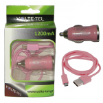 VOLTE-TEL MICRO USB(ΦΟΡΤΙΣΗΣ-DATA VCD01+ΦΟΡΤΙΣΤΗΣ ΑΥΤΟΚΙΝΗΤΟΥ VCU09 1200mA) PINK