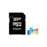 SILICON POWER micro SDHC 64GB CLASS 10 UHS-1 ELITE COLORFUL 4K FULL HD R85 MB/S +SD ADAPTOR
