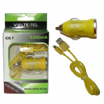 VOLTE-TEL LIGHTNING USB(ΦΟΡΤΙΣΗΣ-DATA VCD01+ΦΟΡΤΙΣΤΗΣ ΑΥΤΟΚΙΝΗΤΟΥ VCU09 1200mA)YELLOW iOS7