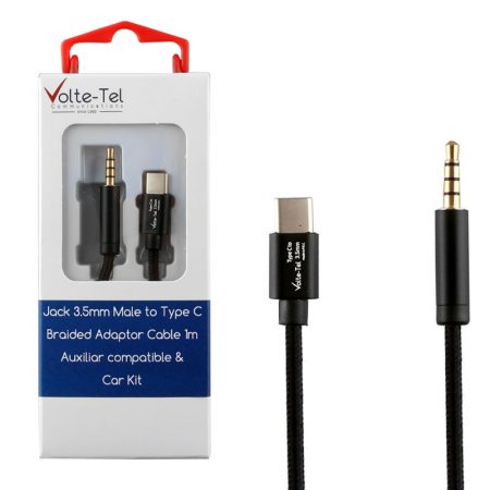 VOLTE-TEL ΚΑΛΩΔΙΟ BRAIDED ΜΕΤΑΤΡΟΠΕΑΣ JACK 3.5mm MALE TO TYPE C (AUX) 1m BLACK