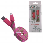 NSP MICRO USB FLAT BRAIDED 10mm USB 2.1A ΦΟΡΤ.-DATA 1m PINK