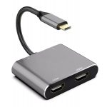 POWERTECH αντάπτορας USB Type-C σε dual HDMI CAB-TB001, 4K, 40W, γκρι