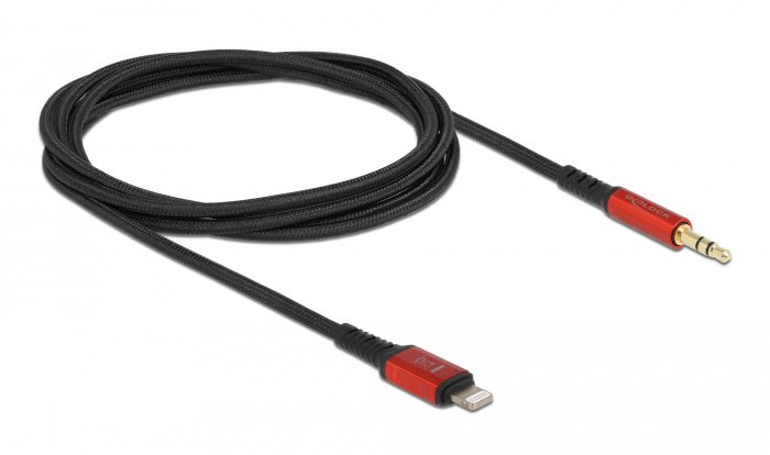 DELOCK καλώδιο Lightning σε 3.5mm 86587, 30AWG, 1.5m, μαύρο-κόκκινο