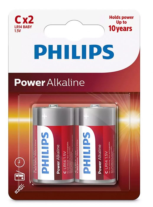 PHILIPS Power αλκαλικές μπαταρίες LR14P2B/05, Baby C LR14 1.5V, 2τμχ