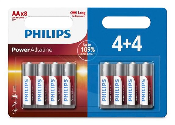 PHILIPS Power αλκαλικές μπαταρίες LR6P8BP/10, AA LR6 1.5V, 8τμχ