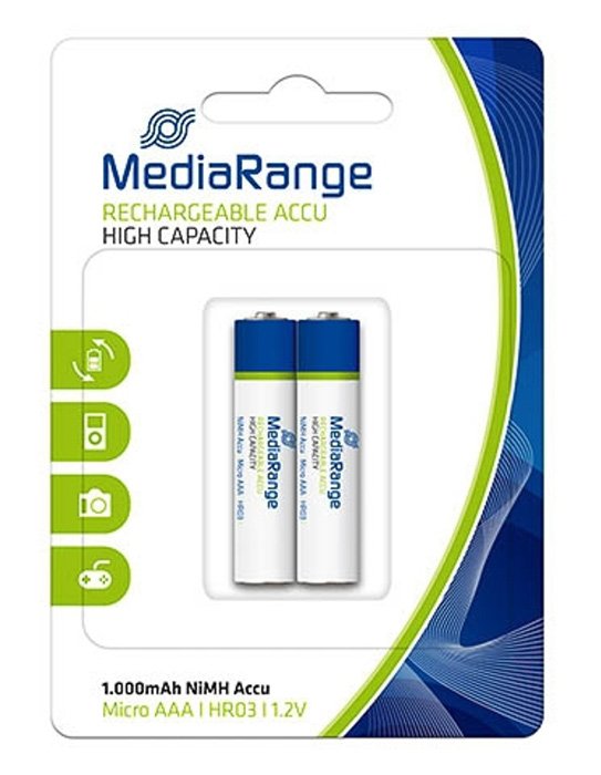 MEDIARANGE επαναφορτιζόμενες μπαταρίες Micro AAA HR03, 1000mAh, 2τμχ