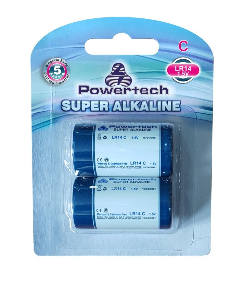 POWERTECH SUPER Αλκαλική μπαταρία LR14, 1.5V, 2τμχ