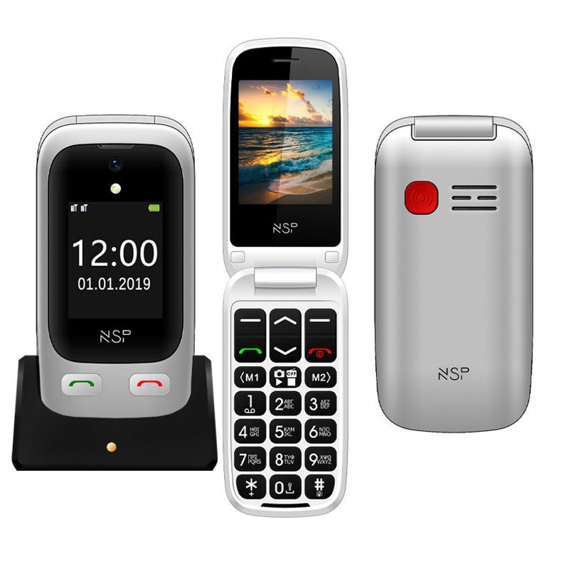 ΚΙΝΗΤΟ ΜΕ ΠΛΗΚΤΡΑ NSP 2500DS FLIP 2.4"+2G 1.8" DUAL SIM  32MB/32MB RADIO-MP3/MP4 SOS BUTTON SILVER + HANDS FREE GR