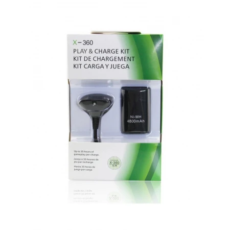 BATTERY 4800MAH & USB CHARGING CABLE XBOX 360 BLACK OEM