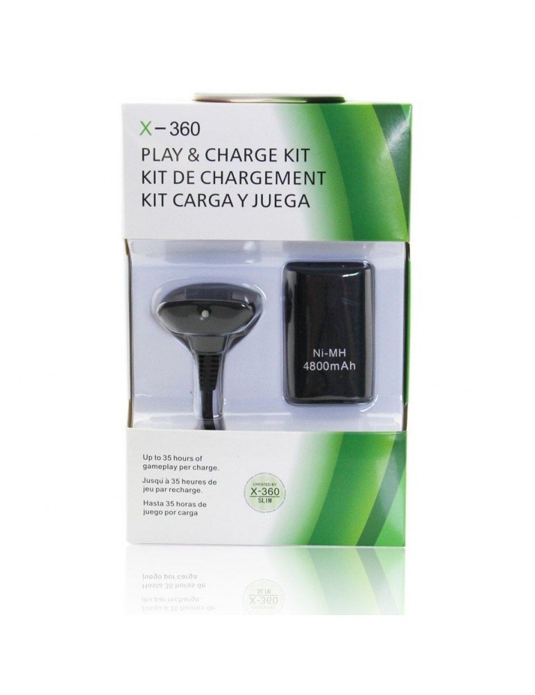 BATTERY 4800MAH & USB CHARGING CABLE XBOX 360 BLACK OEM