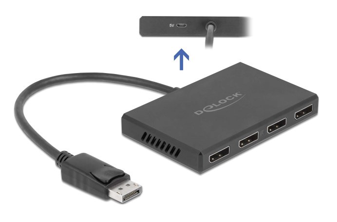 DELOCK DisplayPort splitter 87794, 4 σε 1, Dual Mode, 4K, μαύρο