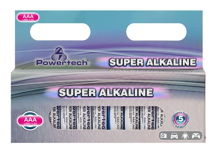 POWERTECH Super Αλκαλικές μπαταρίες PT-861, AAΑ LR03 1.5V, 12τμχ