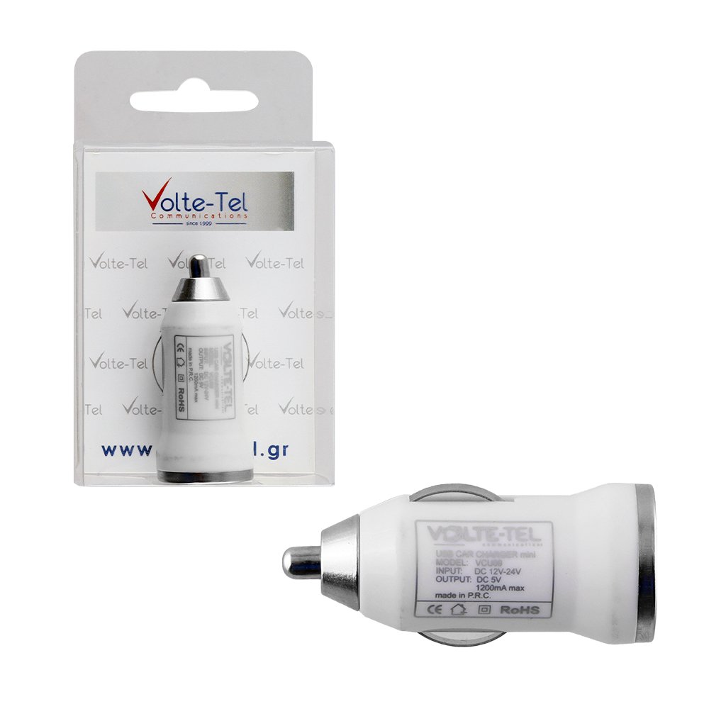 VOLTE-TEL USB ΦΟΡΤΙΣΤΗΣ ΑΥΤΟΚΙΝΗΤΟΥ mini VCU09 1200mA WHITE