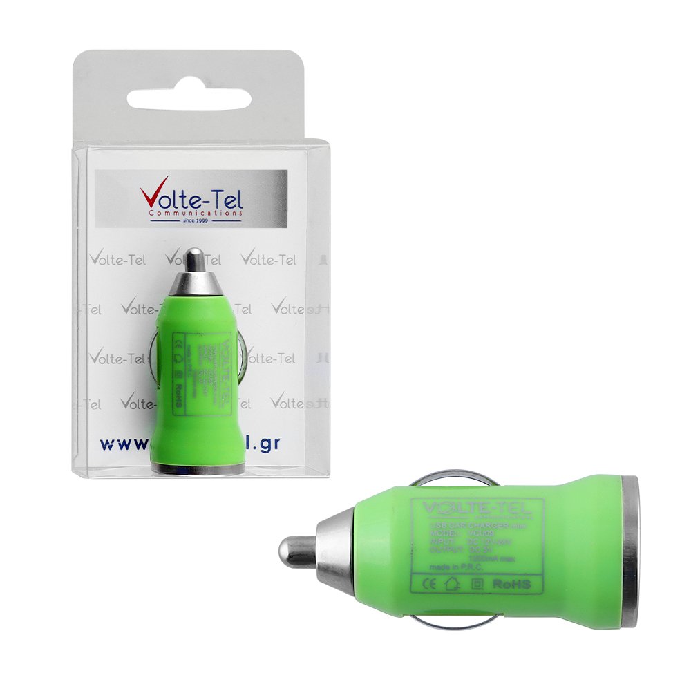VOLTE-TEL USB ΦΟΡΤΙΣΤΗΣ ΑΥΤΟΚΙΝΗΤΟΥ mini VCU09 1200mA GREEN