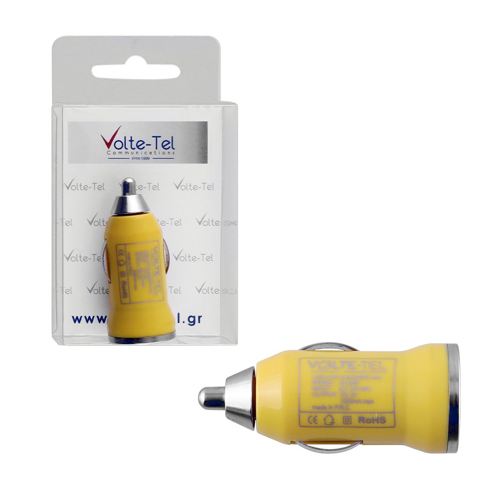 VOLTE-TEL USB ΦΟΡΤΙΣΤΗΣ ΑΥΤΟΚΙΝΗΤΟΥ mini VCU09 1200mA YELLOW