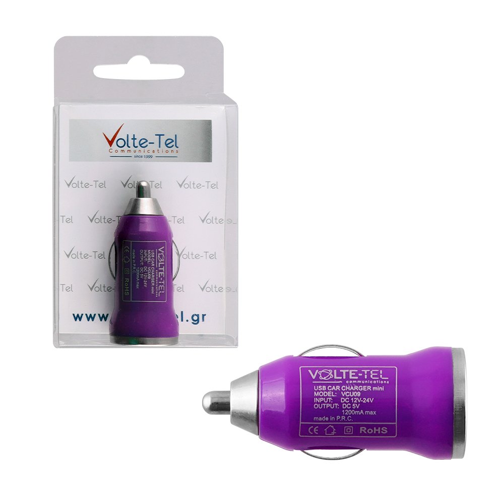 VOLTE-TEL USB ΦΟΡΤΙΣΤΗΣ ΑΥΤΟΚΙΝΗΤΟΥ mini VCU09 1200mA PURPLE