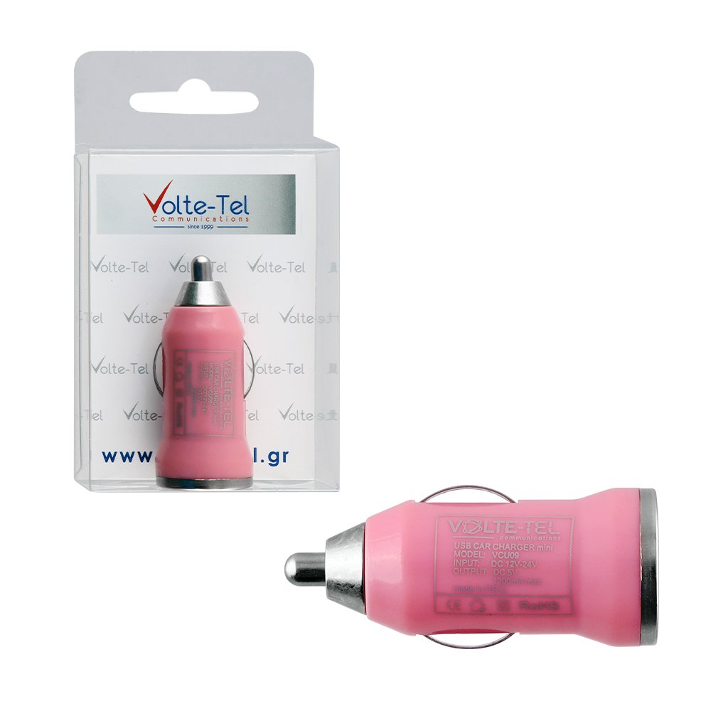VOLTE-TEL USB ΦΟΡΤΙΣΤΗΣ ΑΥΤΟΚΙΝΗΤΟΥ mini VCU09 1200mA PINK