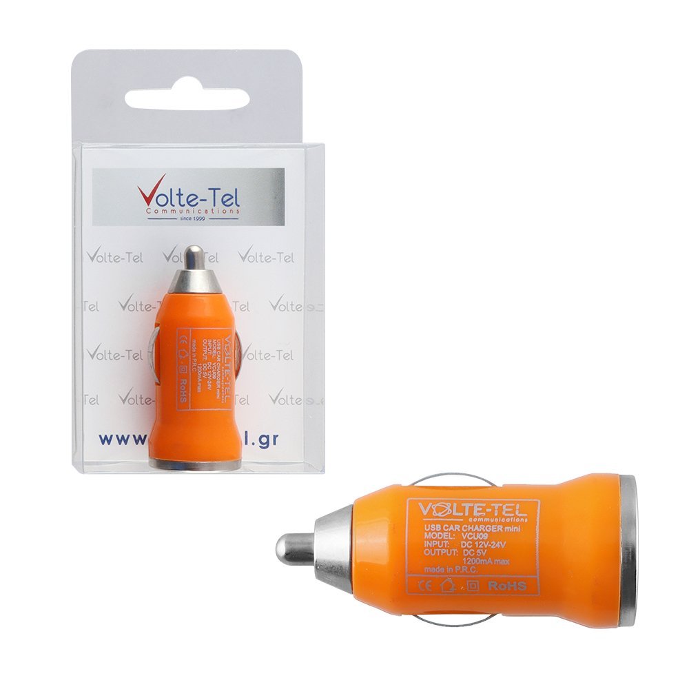 VOLTE-TEL USB ΦΟΡΤΙΣΤΗΣ ΑΥΤΟΚΙΝΗΤΟΥ mini VCU09 1200mA ORANGE