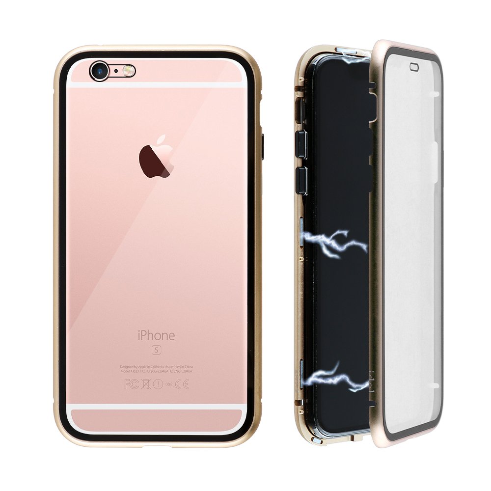 IDOL 1991 ΘΗΚΗ IPHONE 6S/6 4.7" MAGNETIC METAL FRAME GOLD+TEMPERED GLASS BACK-FRONT
