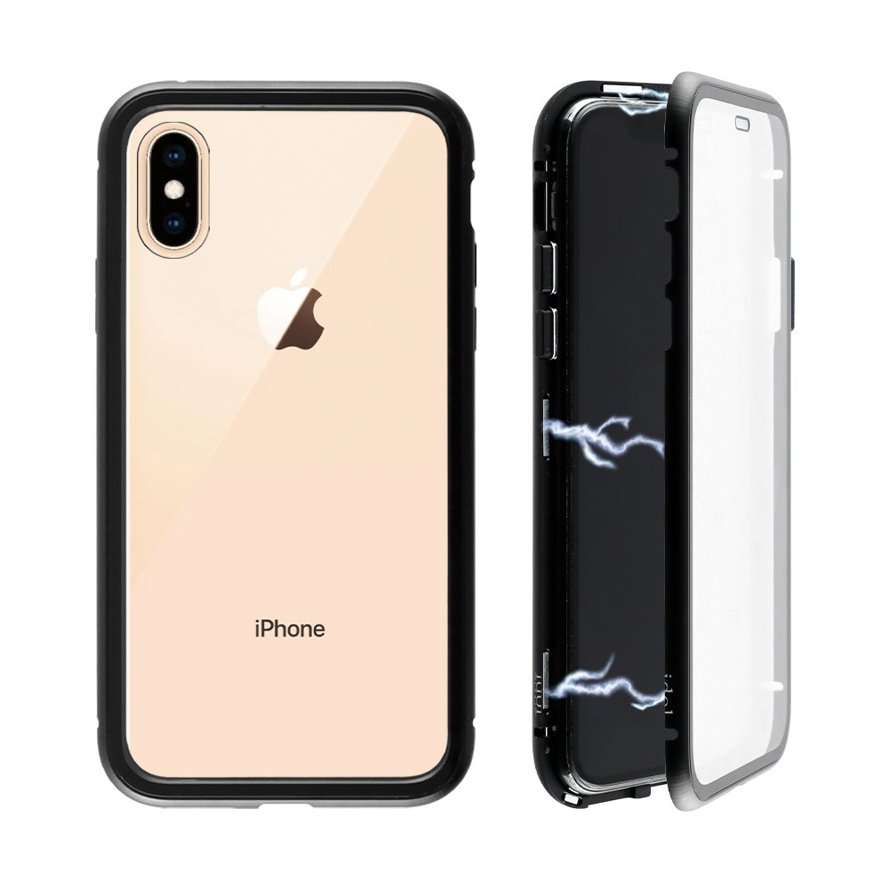 IDOL 1991 ΘΗΚΗ IPHONE XS/X 5.8" MAGNETIC METAL FRAME BLACK+TEMPERED GLASS BACK-FRONT