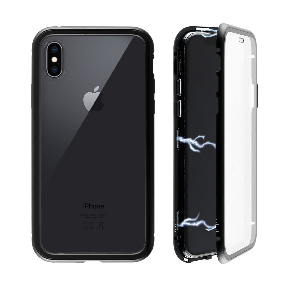 IDOL 1991 ΘΗΚΗ IPHONE XS MAX 6.5" MAGNETIC METAL FRAME BLACK+TEMPERED GLASS BACK-FRONT