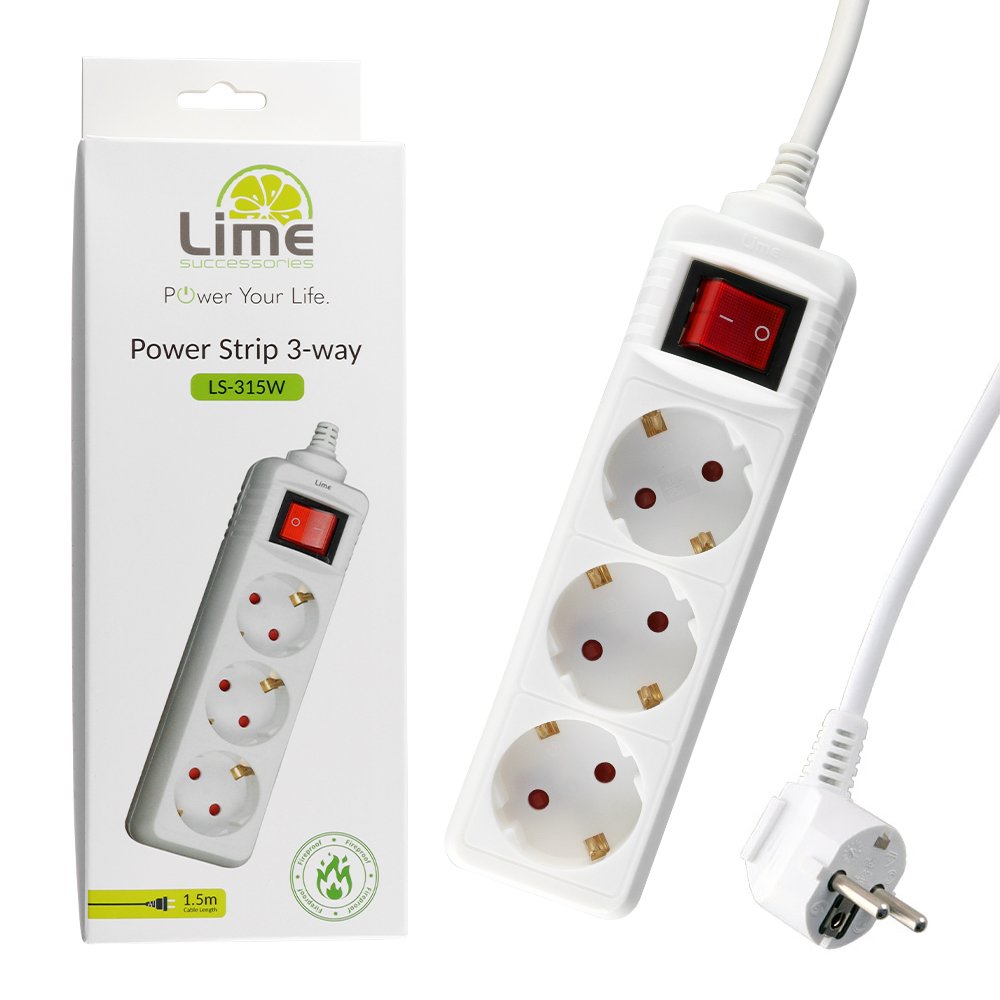 LIME ΠΟΛΥΠΡΙΖΟ 3 ΣΟΥΚΟ LS-315W ΜΕ ΔΙΑΚΟΠΤΗ-ΠΑΙΔΙΚΗ ΠΡΟΣΤΑΣΙΑ (3x1.5mm2) 1.5m ΑΣΠΡΟ