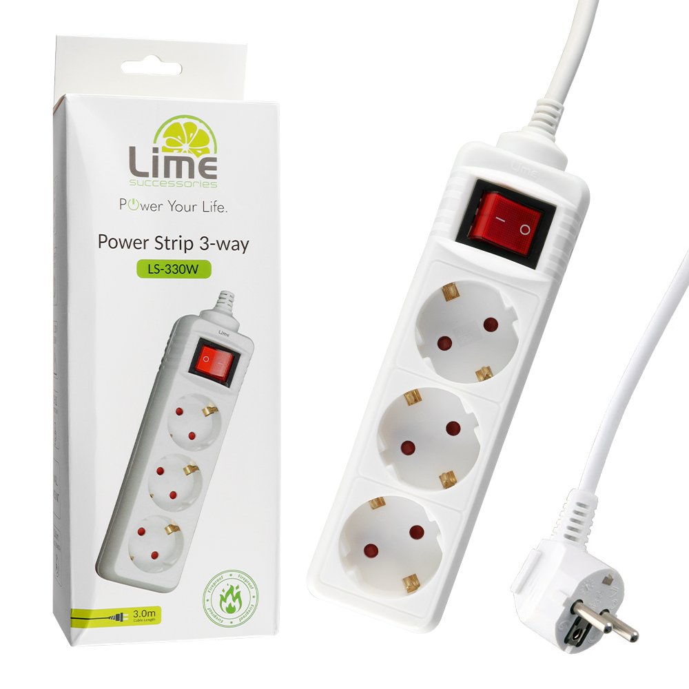 LIME ΠΟΛΥΠΡΙΖΟ 3 ΣΟΥΚΟ LS-330W ΜΕ ΔΙΑΚΟΠΤΗ-ΠΑΙΔΙΚΗ ΠΡΟΣΤΑΣΙΑ (3x1.5mm2) 3.0m ΑΣΠΡΟ