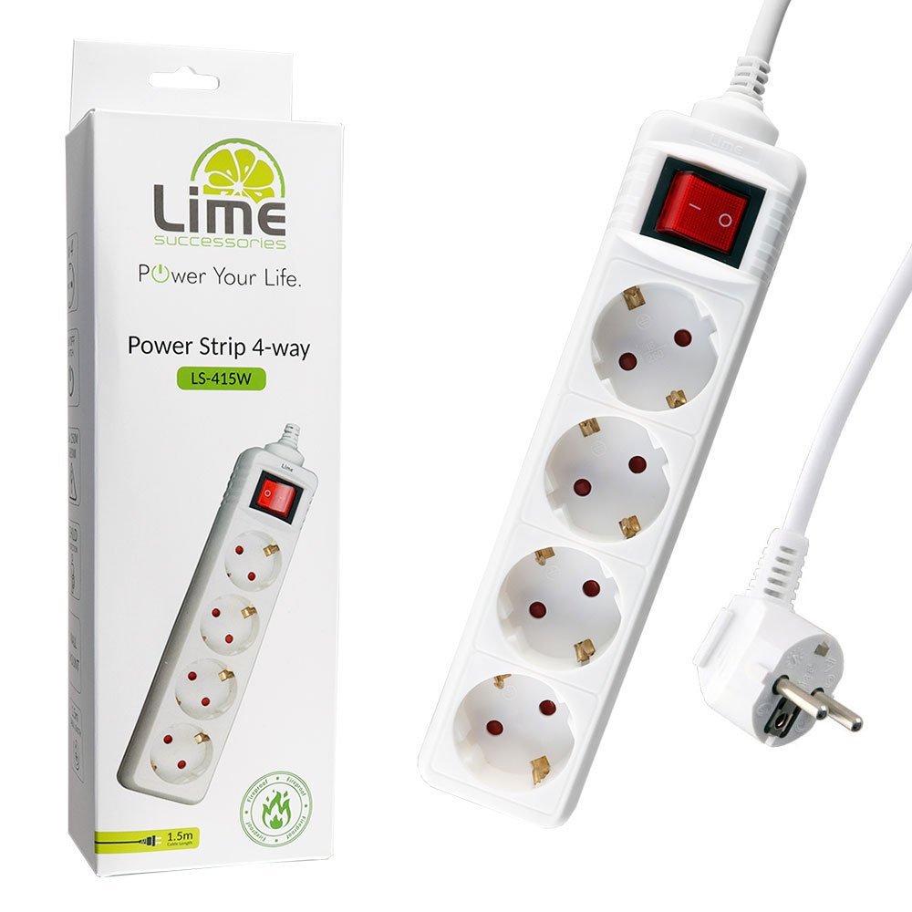LIME ΠΟΛΥΠΡΙΖΟ 4 ΣΟΥΚΟ  LS-415W ΜΕ ΔΙΑΚΟΠΤΗ-ΠΑΙΔΙΚΗ ΠΡΟΣΤΑΣΙΑ (3x1.5mm2) 1.5m ΑΣΠΡΟ