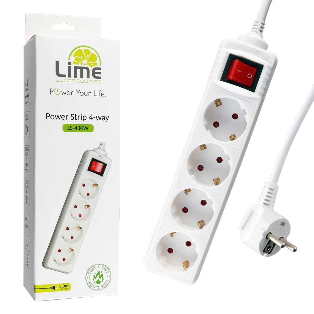 LIME ΠΟΛΥΠΡΙΖΟ 4 ΣΟΥΚΟ LS-430W ΜΕ ΔΙΑΚΟΠΤΗ-ΠΑΙΔΙΚΗ ΠΡΟΣΤΑΣΙΑ (3x1.5mm2) 3.0m ΑΣΠΡΟ