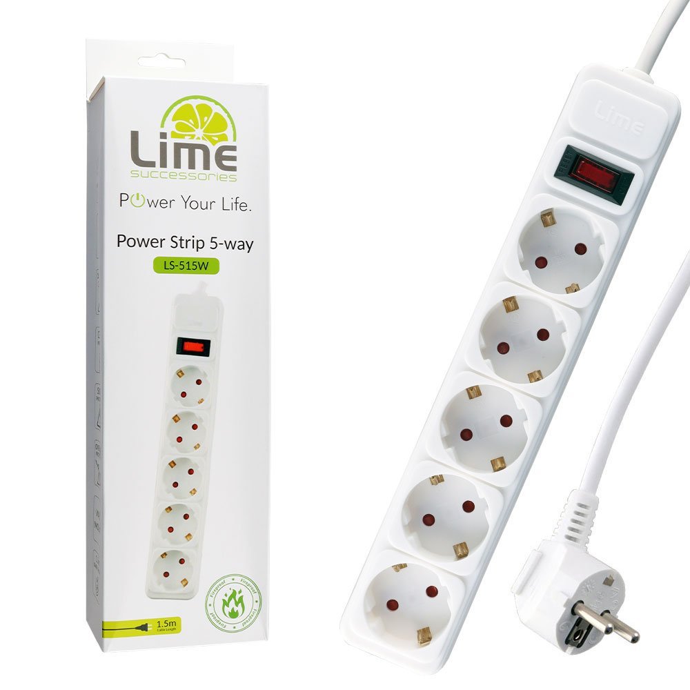 LIME ΠΟΛΥΠΡΙΖΟ 5 ΣΟΥΚΟ LS-515W ΜΕ ΔΙΑΚΟΠΤΗ - ΠΑΙΔΙΚΗ ΠΡΟΣΤΑΣΙΑ ΥΠΕΡΤΑΣΗΣ & ΥΠΕΡΦΟΡΤΩΣΗΣ (3x1.5mm2) 1.5m ΑΣΠΡΟ
