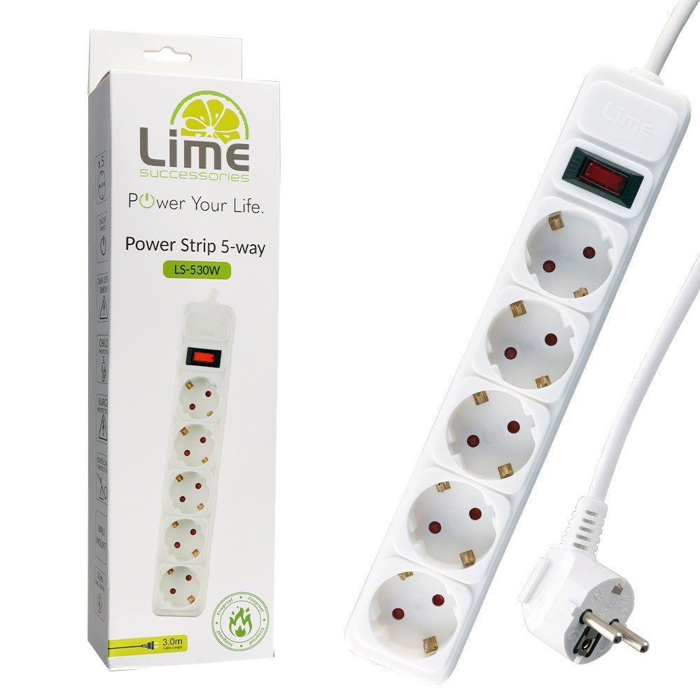 LIME ΠΟΛΥΠΡΙΖΟ 5 ΣΟΥΚΟ LS-530W ΜΕ ΔΙΑΚΟΠΤΗ - ΠΑΙΔΙΚΗ ΠΡΟΣΤΑΣΙΑ ΥΠΕΡΤΑΣΗΣ & ΥΠΕΡΦΟΡΤΩΣΗΣ (3x1.5mm2) 3.0m ΑΣΠΡΟ