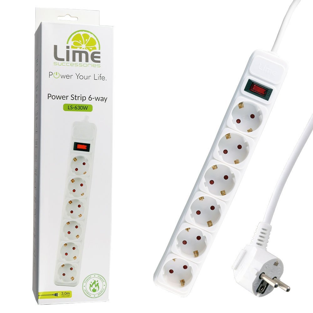 LIME ΠΟΛΥΠΡΙΖΟ 6 ΣΟΥΚΟ LS-630W ΜΕ ΔΙΑΚΟΠΤΗ - ΠΑΙΔΙΚΗ ΠΡΟΣΤΑΣΙΑ ΥΠΕΡΤΑΣΗΣ & ΥΠΕΡΦΟΡΤΩΣΗΣ (3x1.5mm2) 3.0m ΑΣΠΡΟ