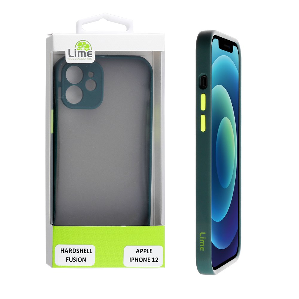 LIME ΘΗΚΗ IPHONE 12 6.1" HARDSHELL FUSION FULL CAMERA PROTECTION DARK GREEN WITH YELLOW KEYS