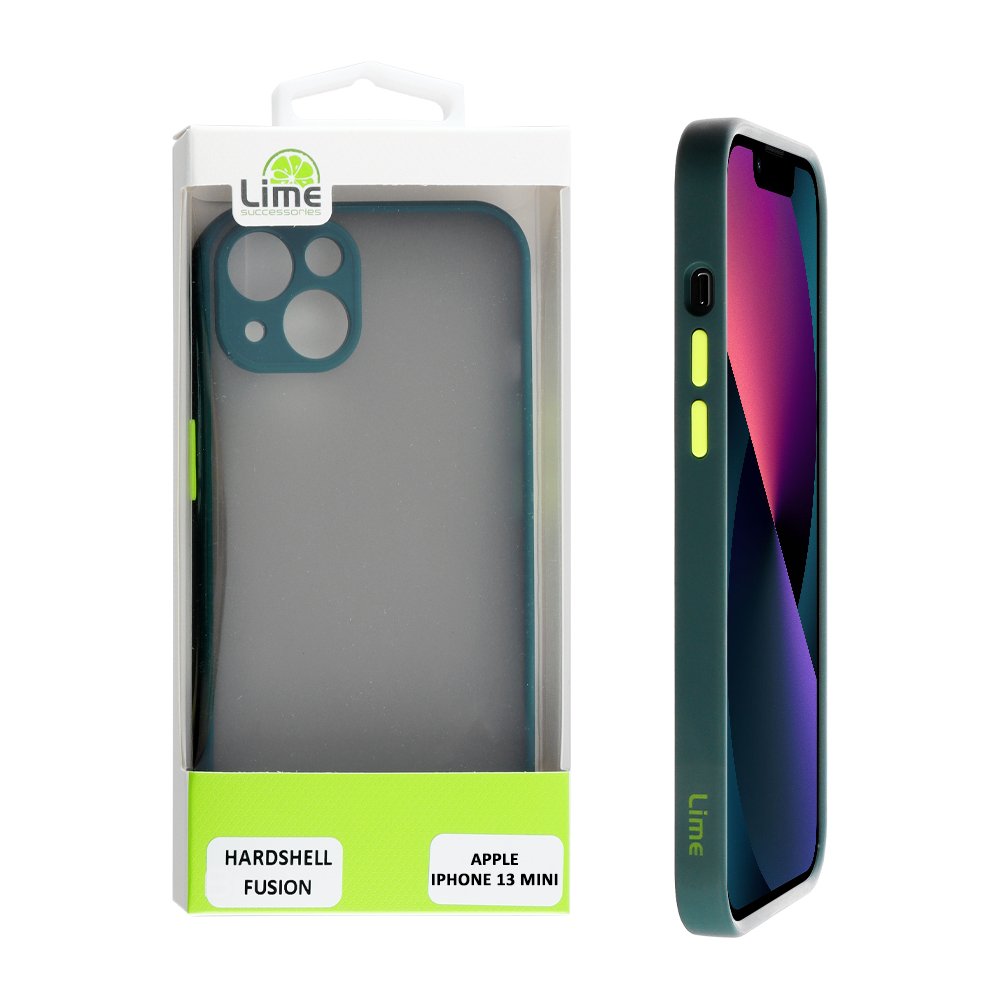 LIME ΘΗΚΗ IPHONE 13 MINI 5.4" HARDSHELL FUSION FULL CAMERA PROTECTION DARK GREEN WITH YELLOW KEYS