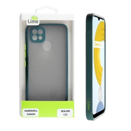 LIME ΘΗΚΗ REALME C21 6.5" HARDSHELL FUSION FULL CAMERA PROTECTION DARK GREEN WITH YELLOW KEYS