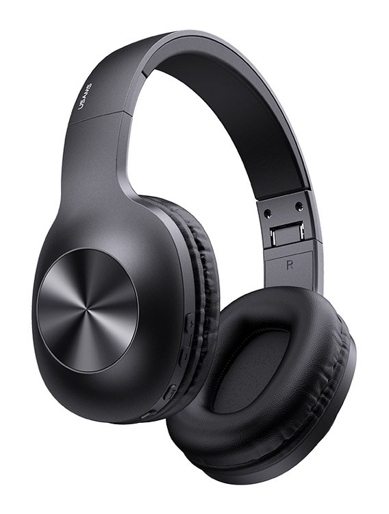 USAMS headphones YX05, wireless & wired, BT 5.0, μπαταρία 1200mAh, μαύρα