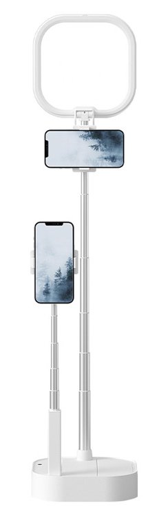 USAMS φωτιστικό δαχτυλίδι LED US-ZB240, με 2x βάσεις smartphone, λευκό