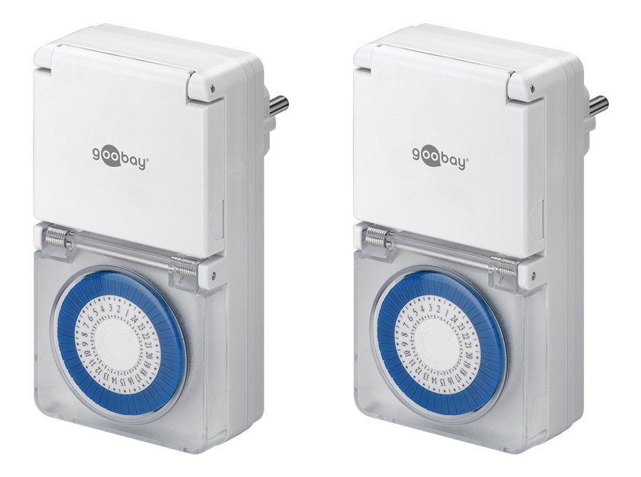 GOOBAY μηχανικός χρονοδιακόπτης ρεύματος 55547, IP44, 16A, λευκός, 2τμχ