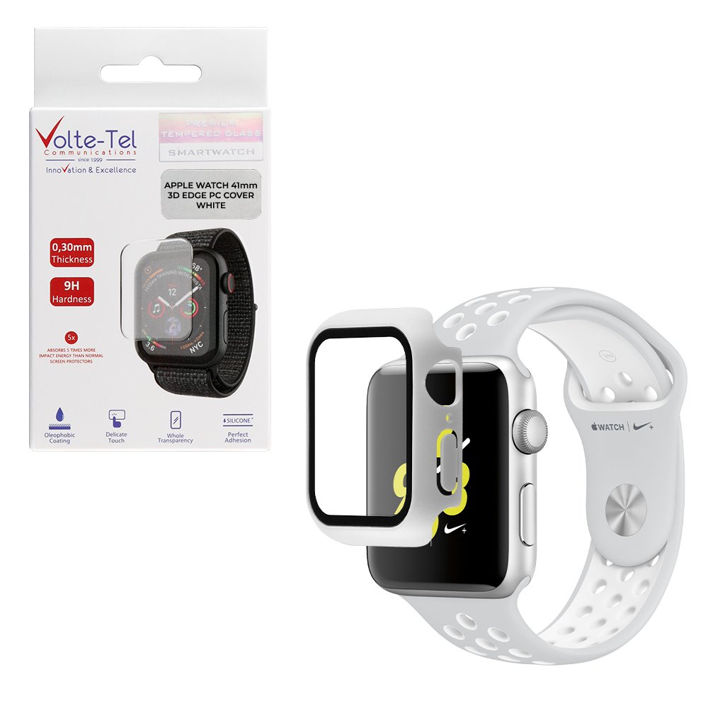 VOLTE-TEL TEMPERED GLASS APPLE WATCH 41mm 1.69" 9H 0.30mm PC EDGE COVER WITH KEY 3D FULL GLUE FULL COVER WHITE