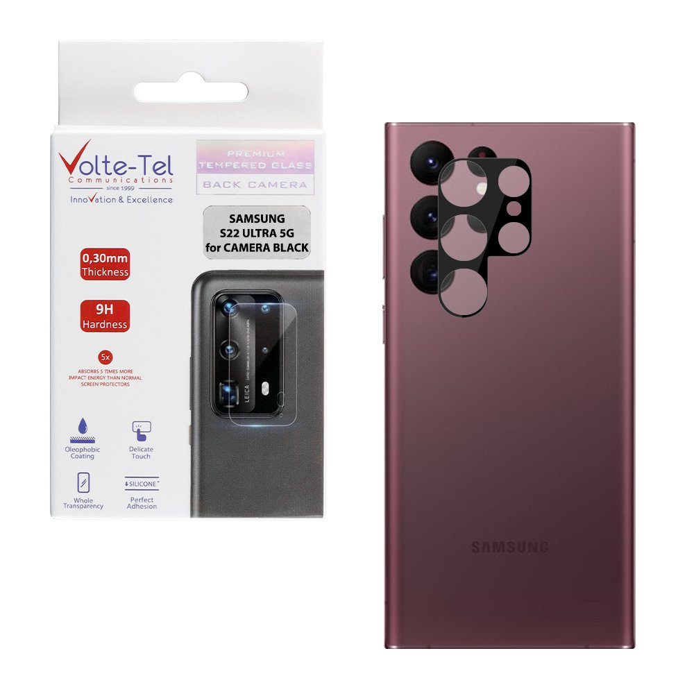 VOLTE-TEL TEMPERED GLASS SAMSUNG S22 ULTRA 5G 6.8" 9H 0.25mm 3D CURVED FOR CAMERA BLACK