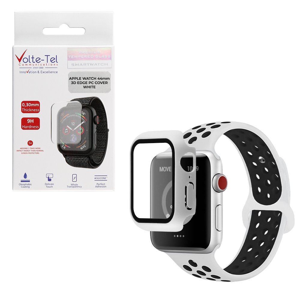VOLTE-TEL TEMPERED GLASS APPLE WATCH 44mm 1.78" 9H 0.30mm PC EDGE COVER WITH KEY 3D FULL GLUE FULL COVER WHITE