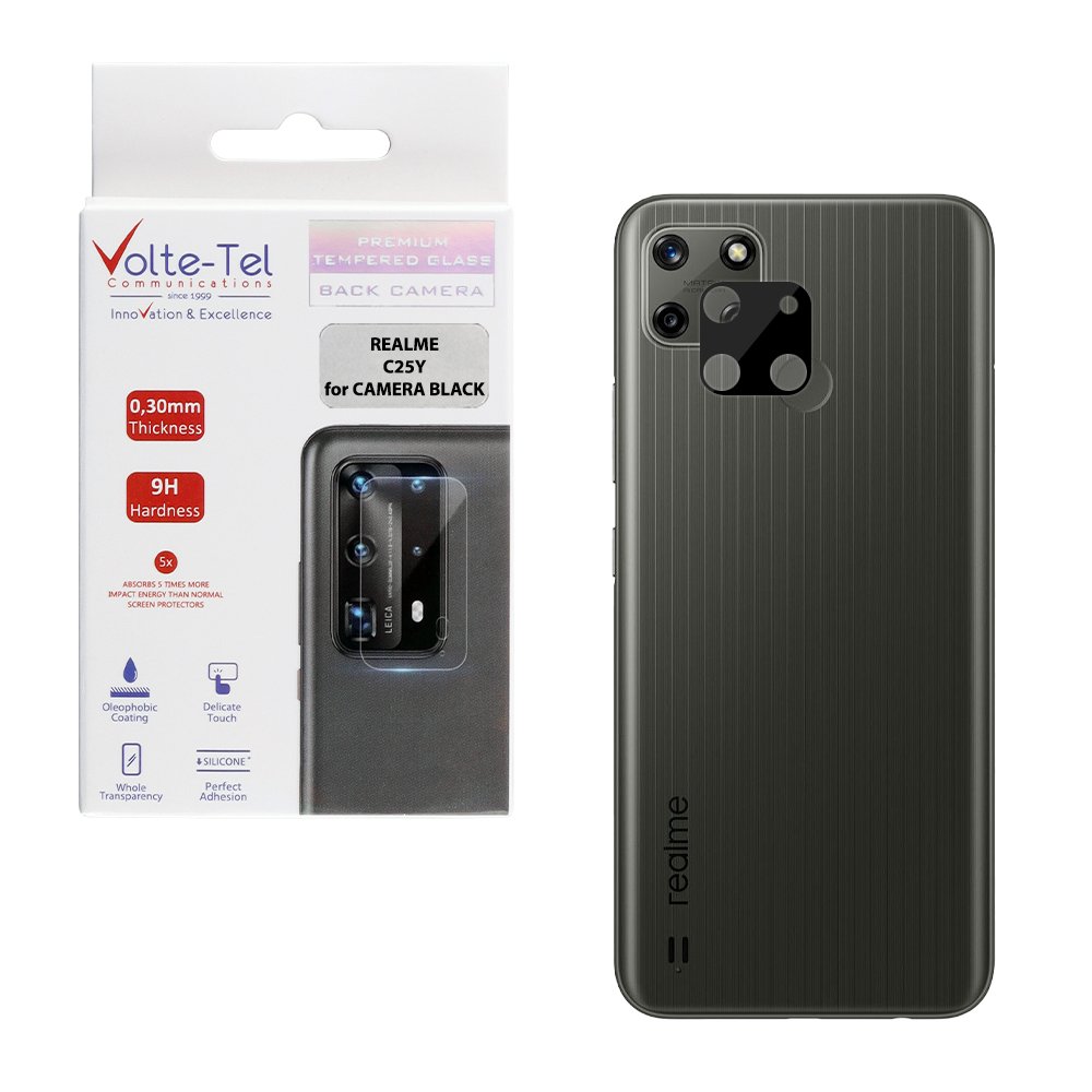 VOLTE-TEL TEMPERED GLASS REALME C25Y 6.5" 9H 0.25mm 3D CURVED FOR CAMERA BLACK