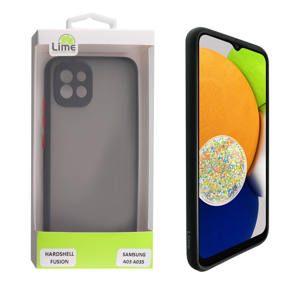 LIME ΘΗΚΗ SAMSUNG A03 A035 6.5" HARDSHELL FUSION FULL CAMERA PROTECTION BLACK WITH RED KEYS